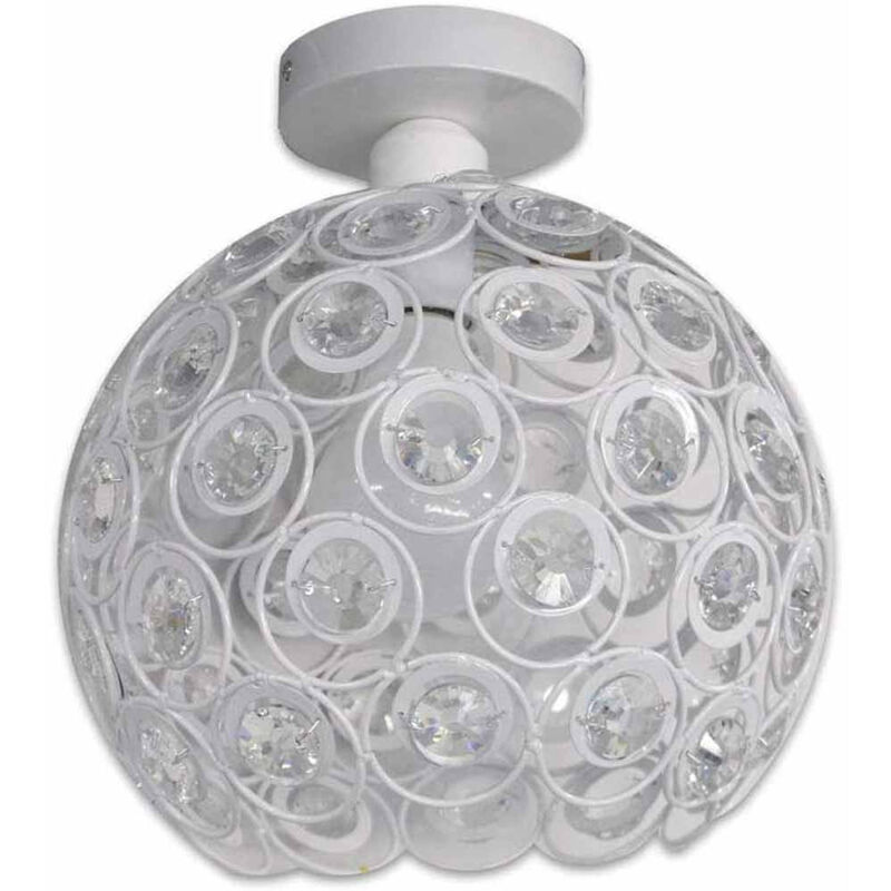Image of Lampadario da soffitto plafoniera con paralume con sfere cristalli in acrilico lampada con portalampada e27 bianco