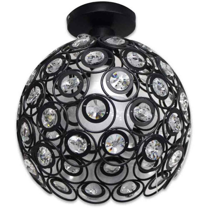 Image of Vetrineinrete - Lampadario da soffitto plafoniera con paralume con sfere cristalli in acrilico lampada con portalampada e27 nero