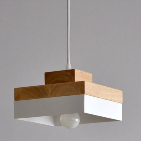 WOTTES Lampadario da Sospensione Moderno Lampada da Sospensione Metallo Legno Lustro Soffitto Regolabile Bianco