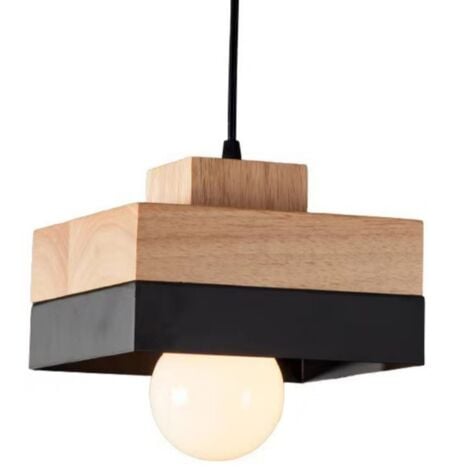 Lampadario da Sospensione Moderno Lampada da Sospensione Metallo Legno Lustro Soffitto Regolabile Nero