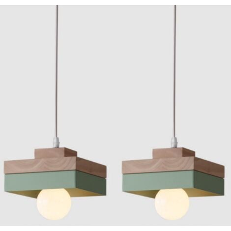 WOTTES Lampadario da Sospensione Moderno Lampada da Sospensione Metallo Legno Lustro Soffitto Regolabile Verde 2 Pezzi