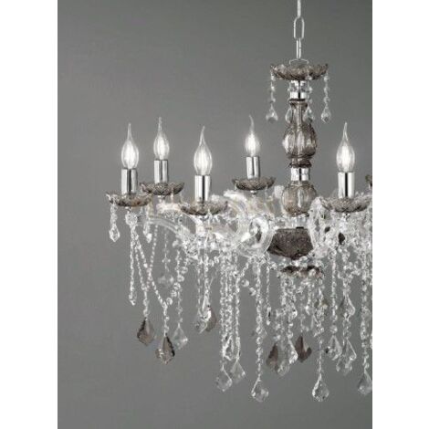 LAMPADARIO DAMASCO 12 LUCI FUME' E CROMO ATTACCO E14 D.90CM