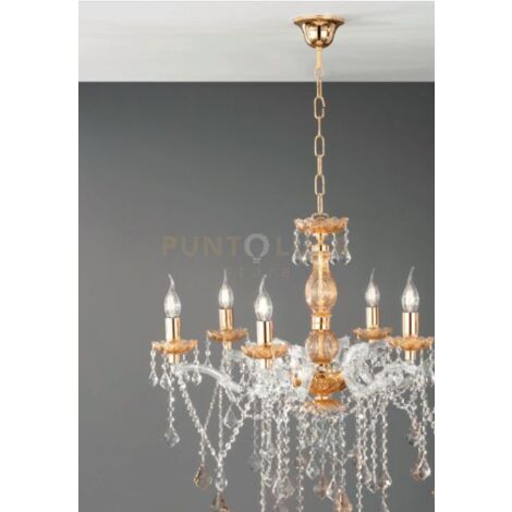 LAMPADARIO DAMASCO 16 LUCI AMBRA E ORO ATTACCO E14 D.95CM