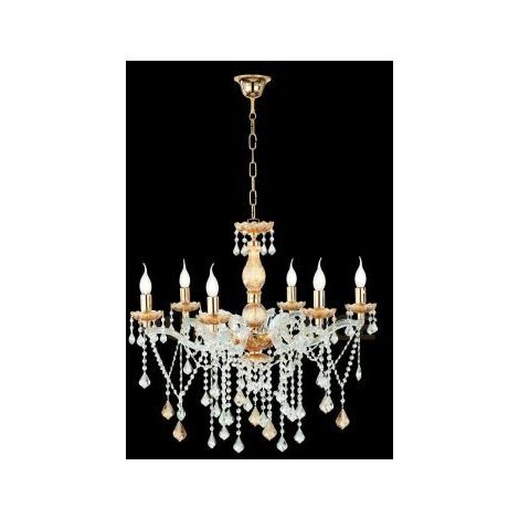 LAMPADARIO DAMASCO 6 LUCI AMBRA E ORO ATTACCO E14 D.75CM