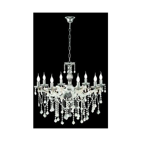 LAMPADARIO DAMASCO 8 LUCI FUME' E CROMO ATTACCO E14 D.82CM