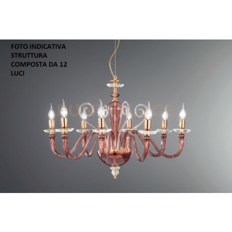 LAMPADARIO DEBUSSY 12 LUCI BORGOGNA E ORO ATTACCO E14 D.84CM