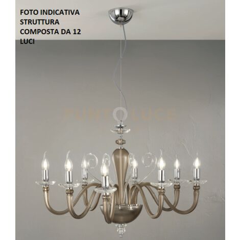 LAMPADARIO DEBUSSY 12 LUCI FUME' E CROMO ATTACCO E14 D.84CM