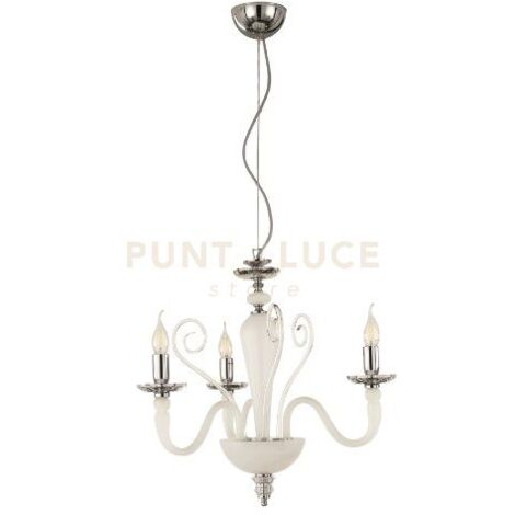 LAMPADARIO DEBUSSY 3 LUCI BIANCO SATINATO CROMO ATTACCO E14 D.50CM