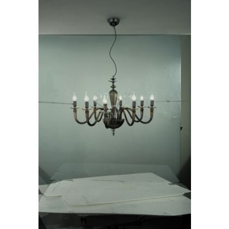 LAMPADARIO DEBUSSY 8 LUCI FUME' E CROMO ATTACCO E14 D.84CM