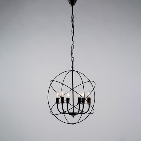 Lampadario deco sospensione in ferro Nero Oro sei luci 51x h55 cm