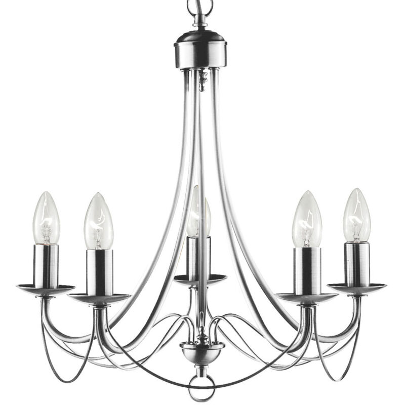 Lampadario Industrial-Nordico Maypole Acciaio Argento 5 Luci E14