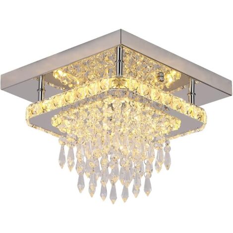 Lampadario di Cristallo LED Crystal Plafoniera 2 Strati Quadrato Flush Mount Lampadario Moderna Lampadario per Corridoio Cucina Bagno (Luce Calda)