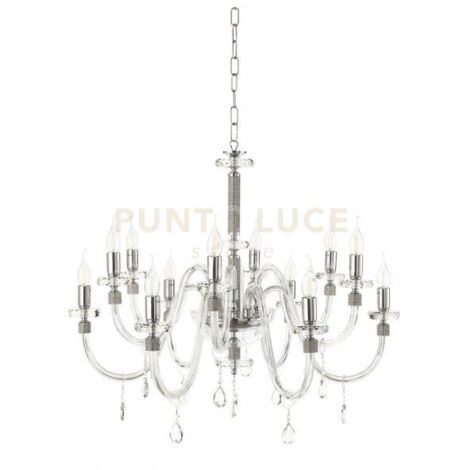LAMPADARIO DIDO 12 LUCI CRISTALLO E CROMO ATTACCO E14 D.83CM