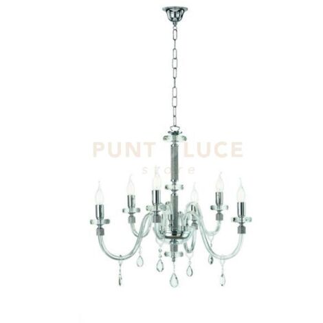 LAMPADARIO DIDO 6 LUCI CRISTALLO E CROMO ATTACCO E14 D.65CM