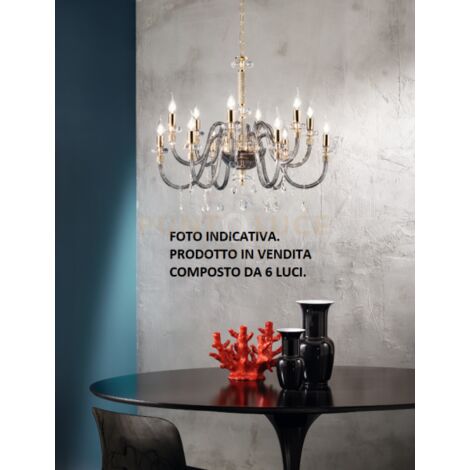LAMPADARIO DIDO 6 LUCI FUME' E ORO ATTACCO E14 D.65CM