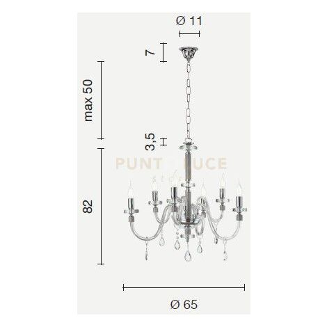 LAMPADARIO DIDO 6 LUCI OTTANIO E CROMO ATTACCO E14 D.65CM