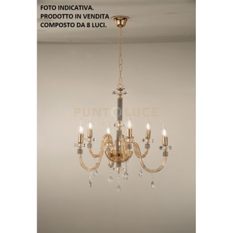 LAMPADARIO DIDO 8 LUCI AMBRA E ORO ATTACCO E14 D.83CM