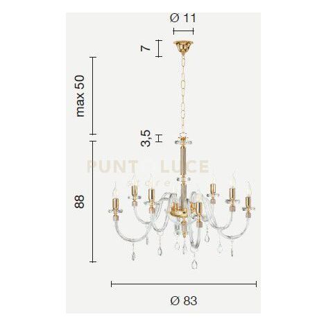 LAMPADARIO DIDO 8 LUCI CRISTALLO E CROMO ATTACCO E14 D.83CM