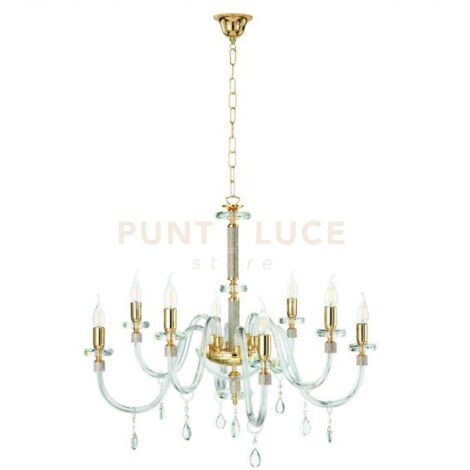 LAMPADARIO DIDO 8 LUCI CRISTALLO E ORO ATTACCO E14 D.83CM