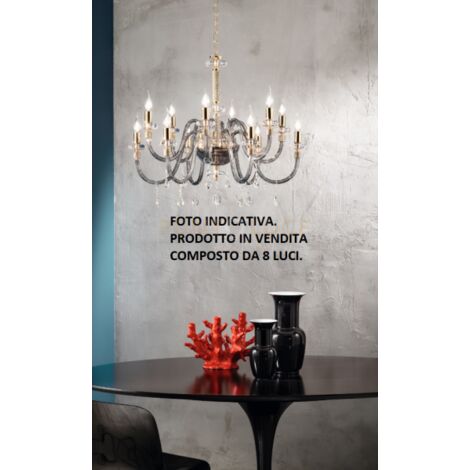 LAMPADARIO DIDO 8 LUCI FUME' E ORO ATTACCO E14 D.83CM