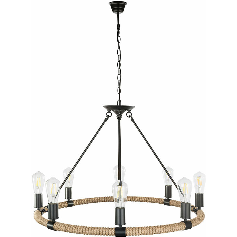Image of Lampadario dimmer telecomando lampada a pendolo a corda di canapa da soffitto in un set che include lampadine a led rgb