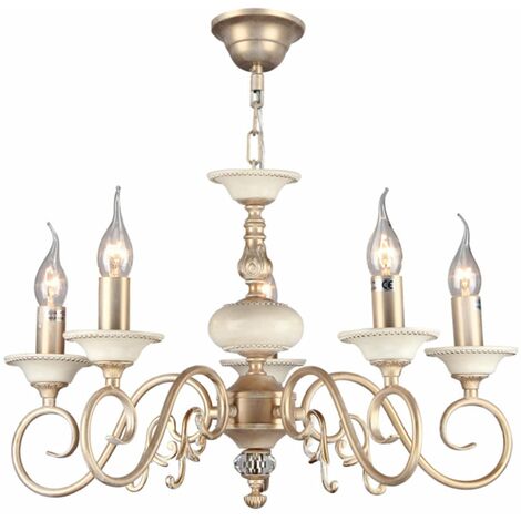 Lampadario Elegant in Metallo Perla Crema con Oro