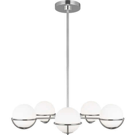 Lampadario Elstead Apollo a 5 luci con globo, nichel lucido, G9