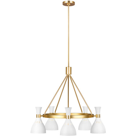 Lampadario Elstead Joan a 5 luci, bianco opaco, bianco opaco, ottone brunito, attacco E27