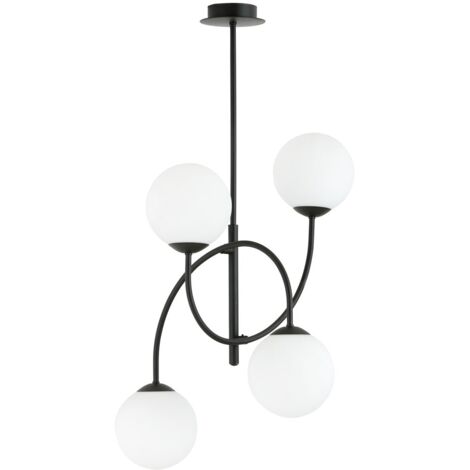 Lampadario Emibig Archi 4 luci nero vetro opale E14 Ø40cm