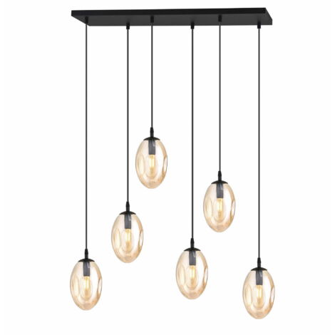 Lampadario Emibig Astral 6 luci E14 nero miele vetro