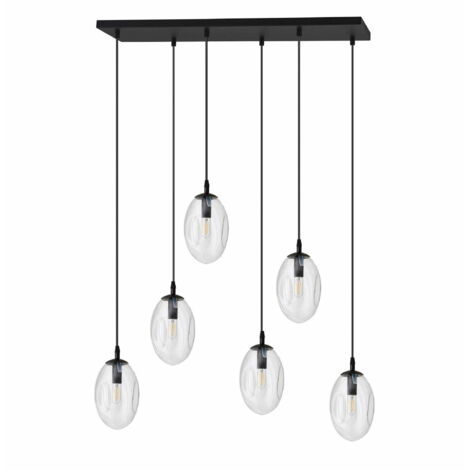 Lampadario Emibig Astral 6 luci E14 nero vetro chiaro