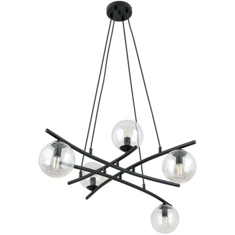 Lampadario Emibig ESSA 5 luci nero vetro trasparente