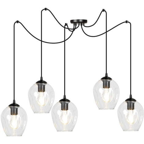 Lampadario Emibig LEVEL spider 5xE27 nero vetro trasparente