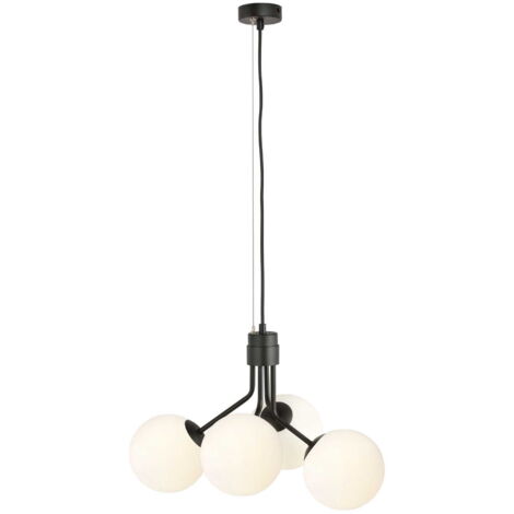 Lampadario Emibig Nova 4 luci E14 nero opale vetro