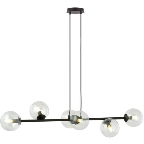 Lampadario Emibig Rossi 6 luci E14 nero vetro trasparente