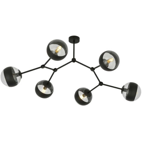 Lampadario Emibig Space 6 luci E14 nero vetro trasparente