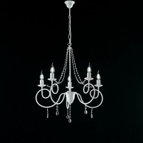 Lampadario ferro Bianco cinque luci decorazione shabby strass 58x h72 cm
