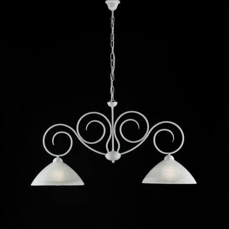 Lampadario ferro Bianco Shabby due luci paralumi in vetro Bianco 99x h52 cm