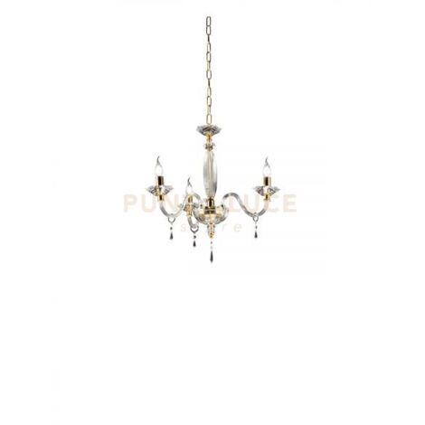 LAMPADARIO FIAMMA/3 CRISTALLO E ORO 3 LUCI ATTACCO E14 D.60CM