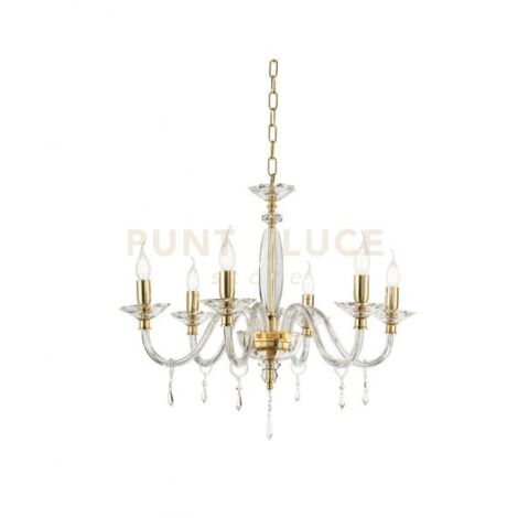 LAMPADARIO FIAMMA/6 CRISTALLO E ORO 6 LUCI ATTACCO E14 D.75CM