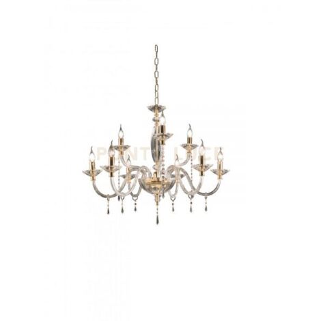 LAMPADARIO FIAMMA/9 CRISTALLO E ORO 9 LUCI ATTACCO E14 D.90CM