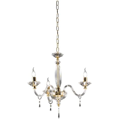 Lampadario FIAMMA in cristallo e vetro trasparente D60 cm finitura oro 3 LUCI