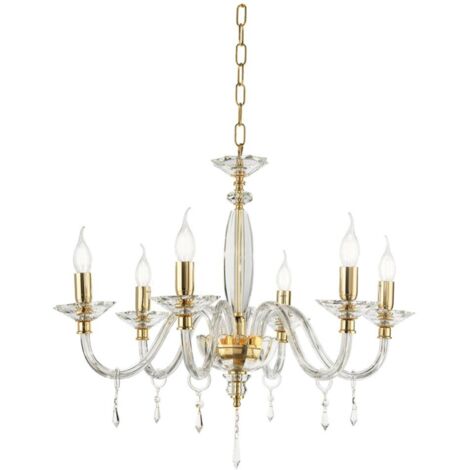 Lampadario FIAMMA in cristallo e vetro trasparente D70 cm finitura oro 6 LUCI