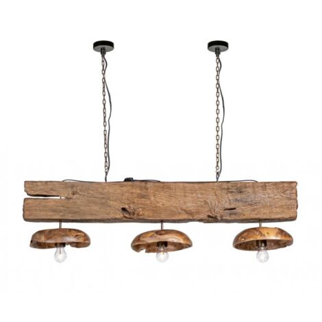 Lampadario "Florent" 3 luci in legno di teak riciclato 130x30