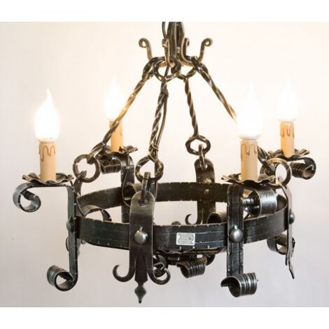 LAMPADARIO FORGIA 4 LUCI FERRO BATTUTO LAMPADE LAMPIONE APPLIQUE LANTERNA