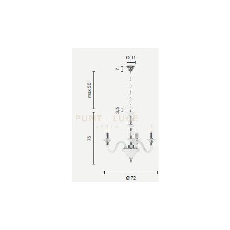 LAMPADARIO GALA 3 LUCI ATTACCO E14 CRISTALLO E CROMO D.72CM