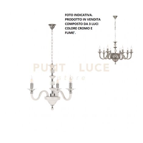 LAMPADARIO GALA 3 LUCI ATTACCO E14 FUME' E CROMO D.72CM