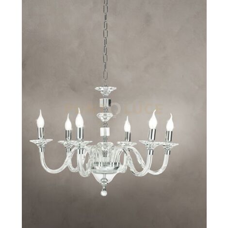 LAMPADARIO GALA 6 LUCI ATTACCO E14 CRISTALLO E CROMO D.72CM