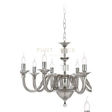 LAMPADARIO GALA 6 LUCI ATTACCO E14 FUME' E CROMO D.72CM