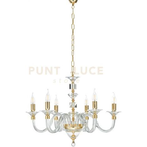LAMPADARIO GALA 6 LUCI ATTACCO E14 ORO E TRASPARENTE D.72CM